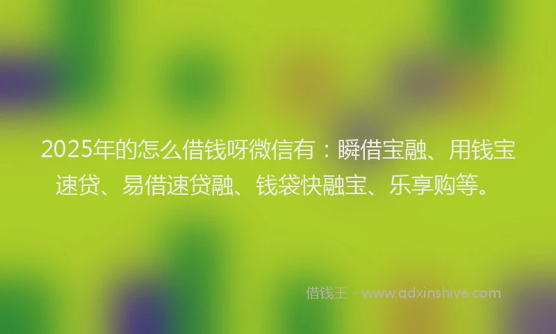 2025年的怎么借钱呀微信有：瞬借宝融、用钱宝速贷、易借速贷融、钱袋快融宝、乐享购等。