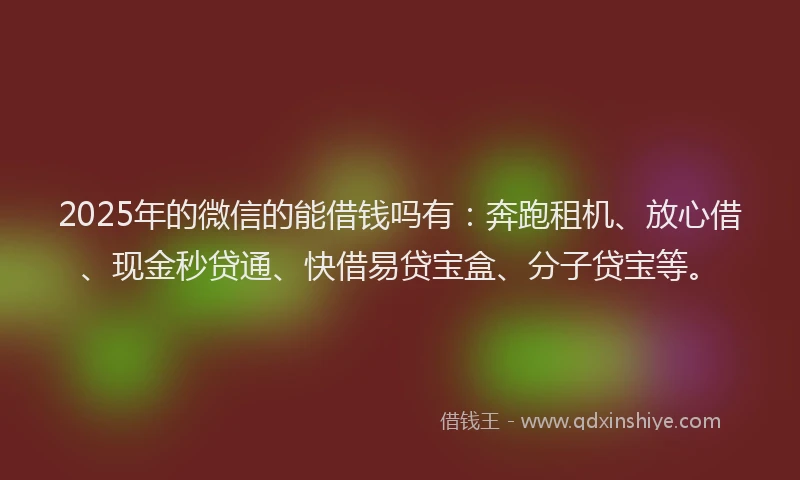 2025年的微信的能借钱吗有：奔跑租机、放心借、现金秒贷通、快借易贷宝盒、分子贷宝等。