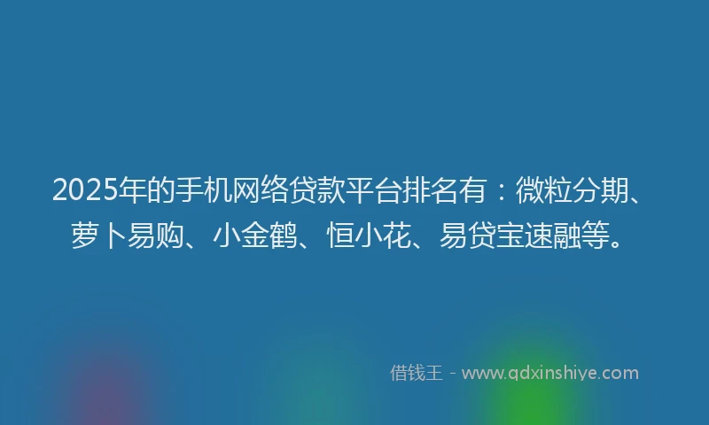 2025年的手机网络贷款平台排名有：微粒分期、萝卜易购、小金鹤、恒小花、易贷宝速融等。