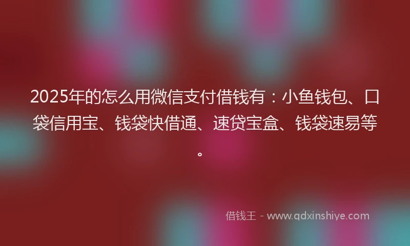 2025年的怎么用微信支付借钱有：小鱼钱包、口袋信用宝、钱袋快借通、速贷宝盒、钱袋速易等。
