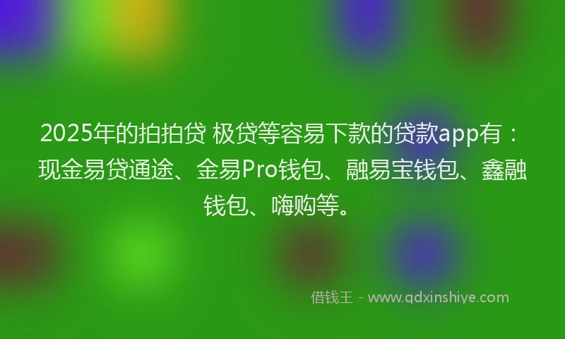 2025年的拍拍贷 极贷等容易下款的贷款app有：现金易贷通途、金易Pro钱包、融易宝钱包、鑫融钱包、嗨购等。