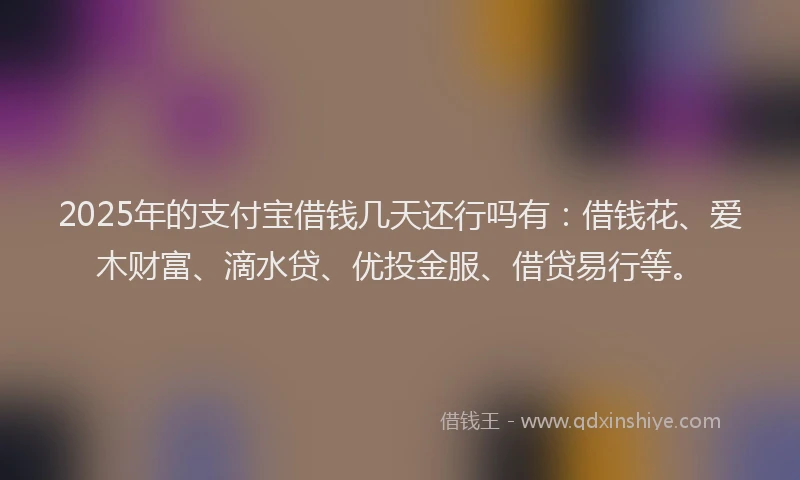 2025年的支付宝借钱几天还行吗有：借钱花、爱木财富、滴水贷、优投金服、借贷易行等。