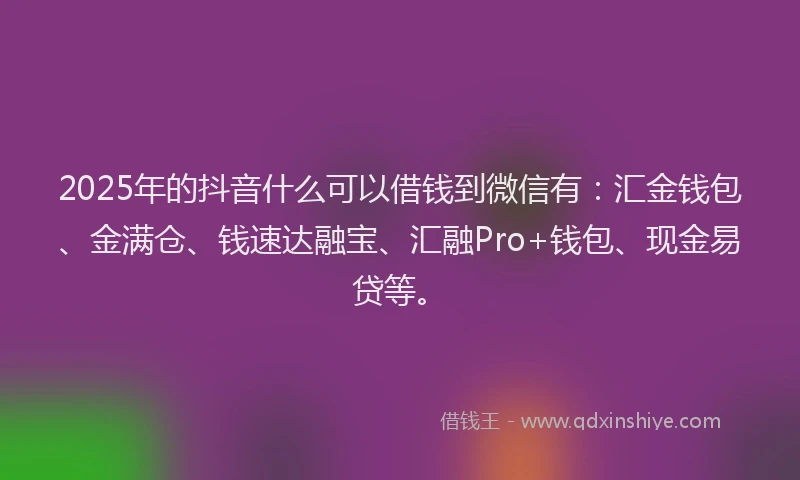 2025年的抖音什么可以借钱到微信有：汇金钱包、金满仓、钱速达融宝、汇融Pro+钱包、现金易贷等。