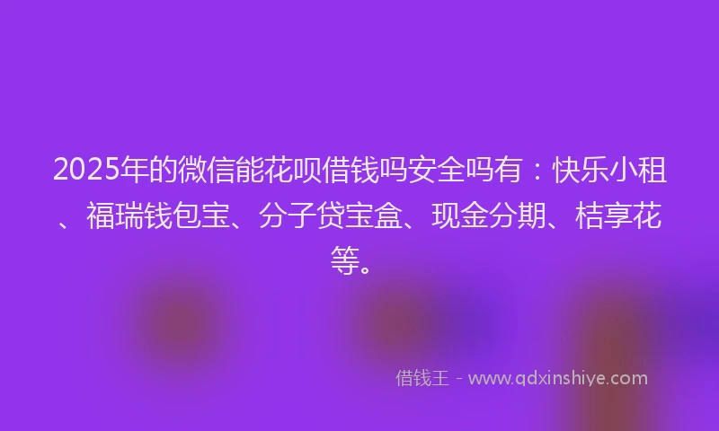 2025年的微信能花呗借钱吗安全吗有：快乐小租、福瑞钱包宝、分子贷宝盒、现金分期、桔享花等。