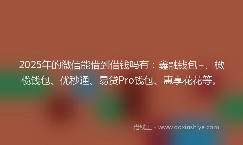 2025年的微信能借到借钱吗有：鑫融钱包+、橄榄钱包、优秒通、易贷Pro钱包、惠享花花等。