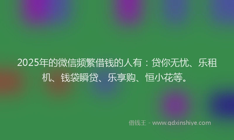 2025年的微信频繁借钱的人有：贷你无忧、乐租机、钱袋瞬贷、乐享购、恒小花等。