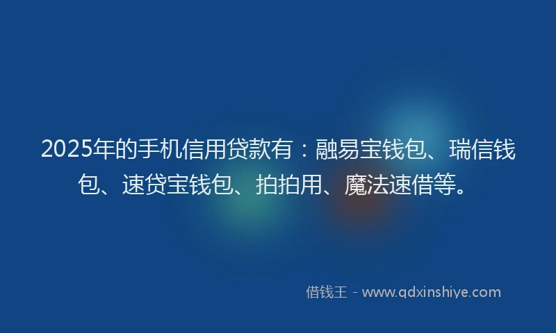 2025年的手机信用贷款有:融易宝钱包、瑞信钱包、速贷宝钱包、拍拍用、魔法速借等。