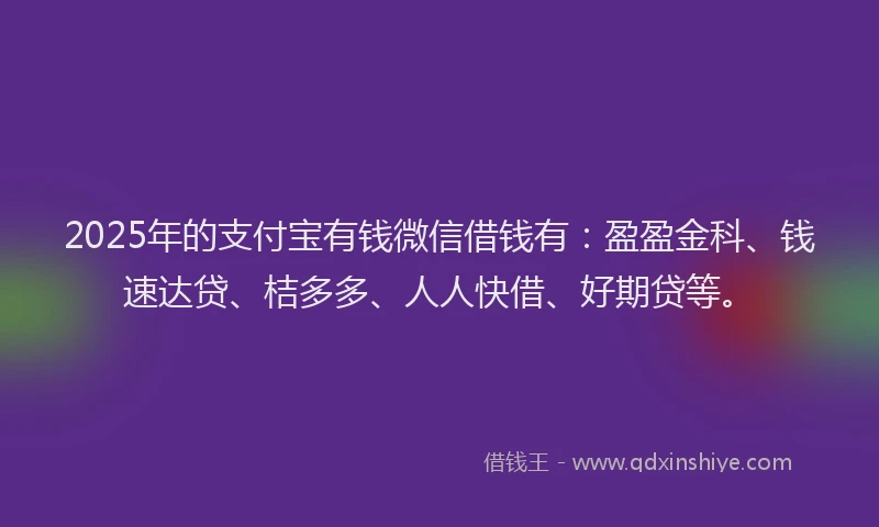 2025年的支付宝有钱微信借钱有：盈盈金科、钱速达贷、桔多多、人人快借、好期贷等。