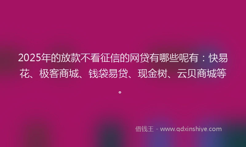 2025年的放款不看征信的网贷有哪些呢有：快易花、极客商城、钱袋易贷、现金树、云贝商城等。
