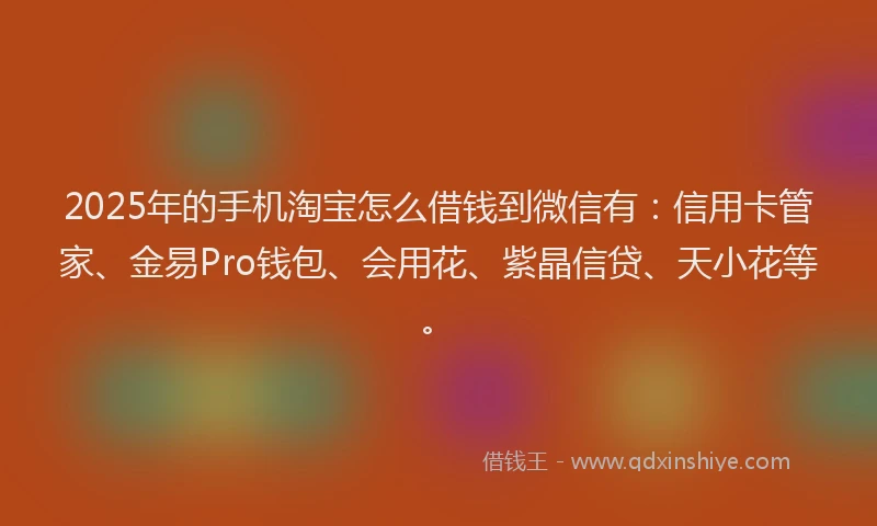2025年的手机淘宝怎么借钱到微信有：信用卡管家、金易Pro钱包、会用花、紫晶信贷、天小花等。