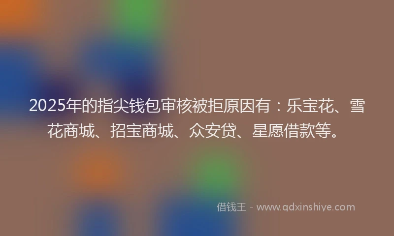 2025年的指尖钱包审核被拒原因有：乐宝花、雪花商城、招宝商城、众安贷、星愿借款等。