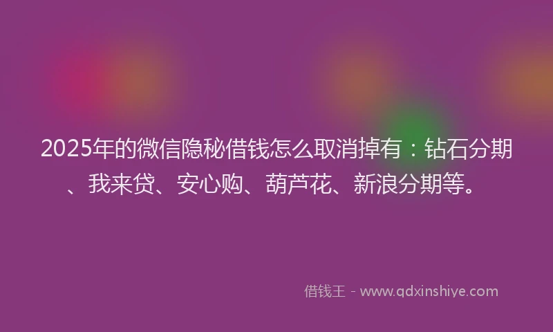 2025年的微信隐秘借钱怎么取消掉有：钻石分期、我来贷、安心购、葫芦花、新浪分期等。