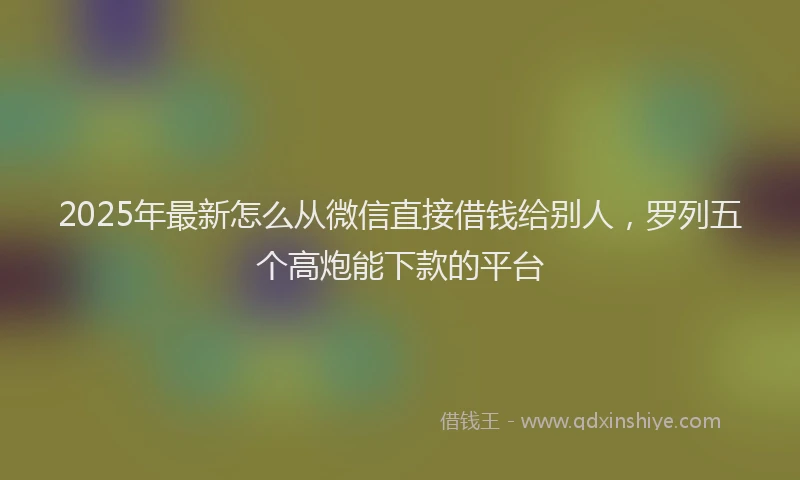 2025年最新怎么从微信直接借钱给别人，罗列五个高炮能下款的平台