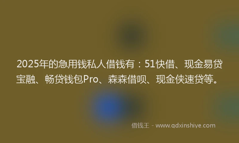2025年的急用钱私人借钱有：51快借、现金易贷宝融、畅贷钱包Pro、森森借呗、现金侠速贷等。