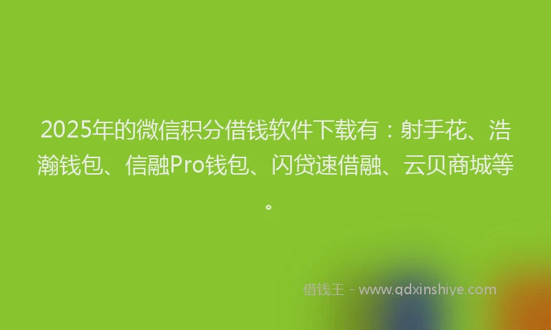 2025年的微信积分借钱软件下载有：射手花、浩瀚钱包、信融Pro钱包、闪贷速借融、云贝商城等。
