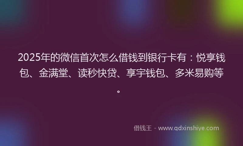 2025年的微信首次怎么借钱到银行卡有：悦享钱包、金满堂、读秒快贷、享宇钱包、多米易购等。