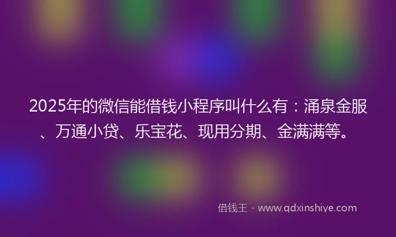 2025年的微信能借钱小程序叫什么有：涌泉金服、万通小贷、乐宝花、现用分期、金满满等。