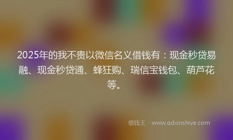 2025年的我不贵以微信名义借钱有：现金秒贷易融、现金秒贷通、蜂狂购、瑞信宝钱包、葫芦花等。