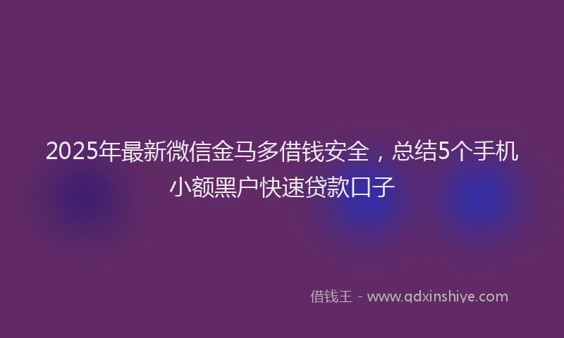 2025年最新微信金马多借钱安全，总结5个手机小额黑户快速贷款口子