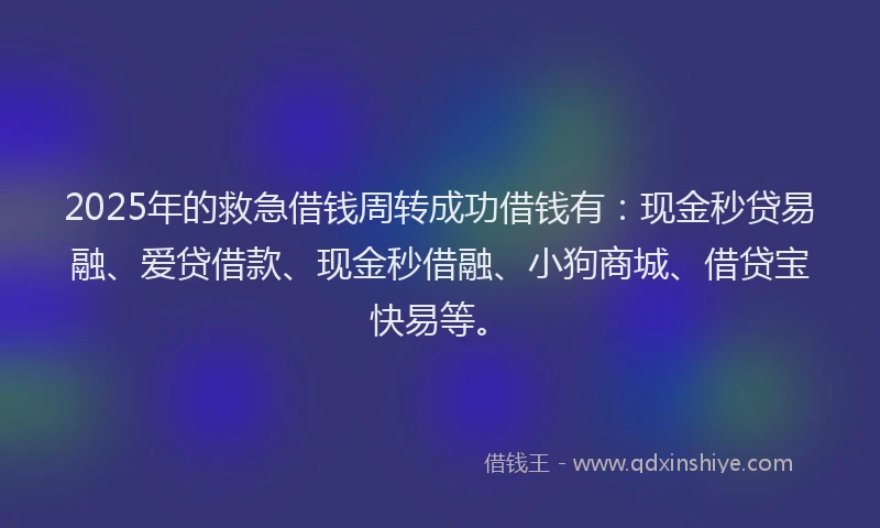 2025年的救急借钱周转成功借钱有：现金秒贷易融、爱贷借款、现金秒借融、小狗商城、借贷宝快易等。