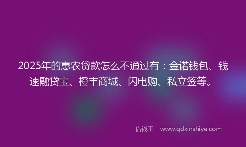 2025年的惠农贷款怎么不通过有：金诺钱包、钱速融贷宝、橙丰商城、闪电购、私立签等。