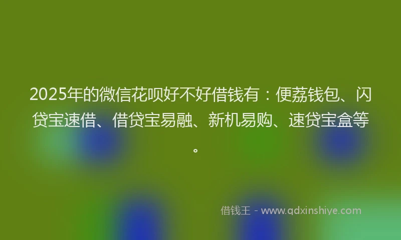 2025年的微信花呗好不好借钱有：便荔钱包、闪贷宝速借、借贷宝易融、新机易购、速贷宝盒等。