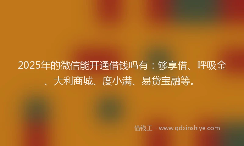 2025年的微信能开通借钱吗有：够享借、呼吸金、大利商城、度小满、易贷宝融等。