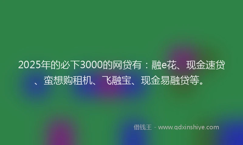 2025年的必下3000的网贷有：融e花、现金速贷、蛮想购租机、飞融宝、现金易融贷等。