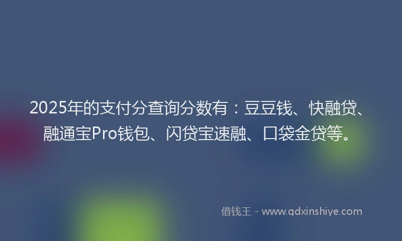 2025年的支付分查询分数有：豆豆钱、快融贷、融通宝Pro钱包、闪贷宝速融、口袋金贷等。