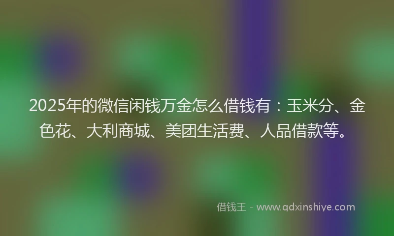 2025年的微信闲钱万金怎么借钱有：玉米分、金色花、大利商城、美团生活费、人品借款等。