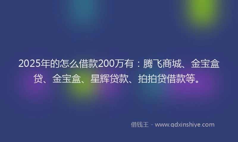 2025年的怎么借款200万有：腾飞商城、金宝盒贷、金宝盒、星辉贷款、拍拍贷借款等。