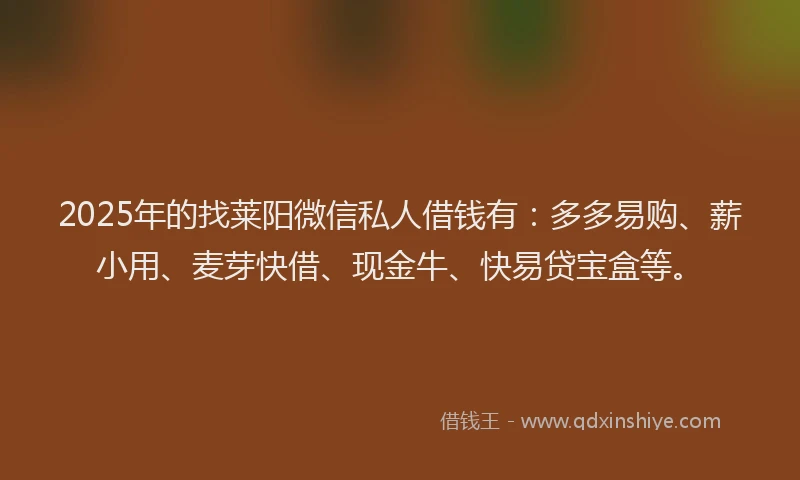 2025年的找莱阳微信私人借钱有：多多易购、薪小用、麦芽快借、现金牛、快易贷宝盒等。