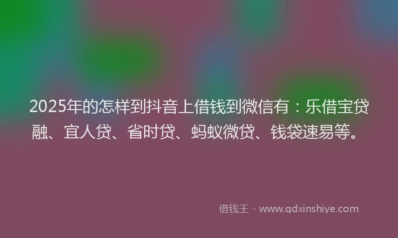 2025年的怎样到抖音上借钱到微信有：乐借宝贷融、宜人贷、省时贷、蚂蚁微贷、钱袋速易等。