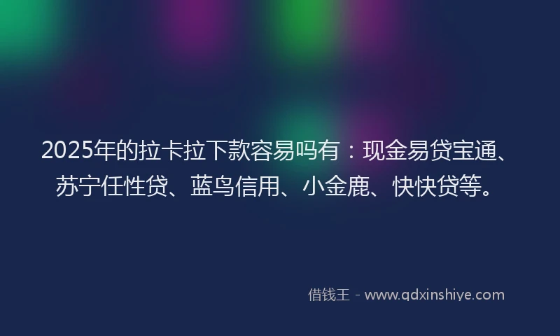 2025年的拉卡拉下款容易吗有：现金易贷宝通、苏宁任性贷、蓝鸟信用、小金鹿、快快贷等。