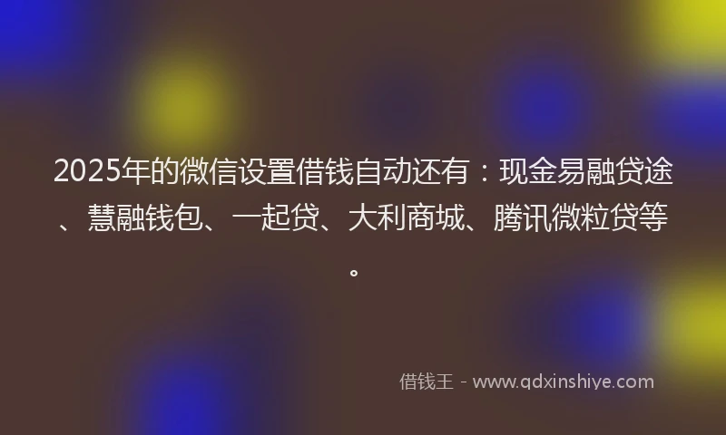 2025年的微信设置借钱自动还有：现金易融贷途、慧融钱包、一起贷、大利商城、腾讯微粒贷等。