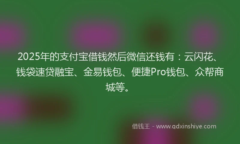 2025年的支付宝借钱然后微信还钱有：云闪花、钱袋速贷融宝、金易钱包、便捷Pro钱包、众帮商城等。