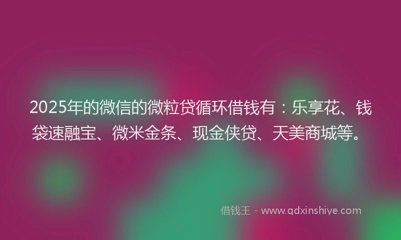 2025年的微信的微粒贷循环借钱有：乐享花、钱袋速融宝、微米金条、现金侠贷、天美商城等。