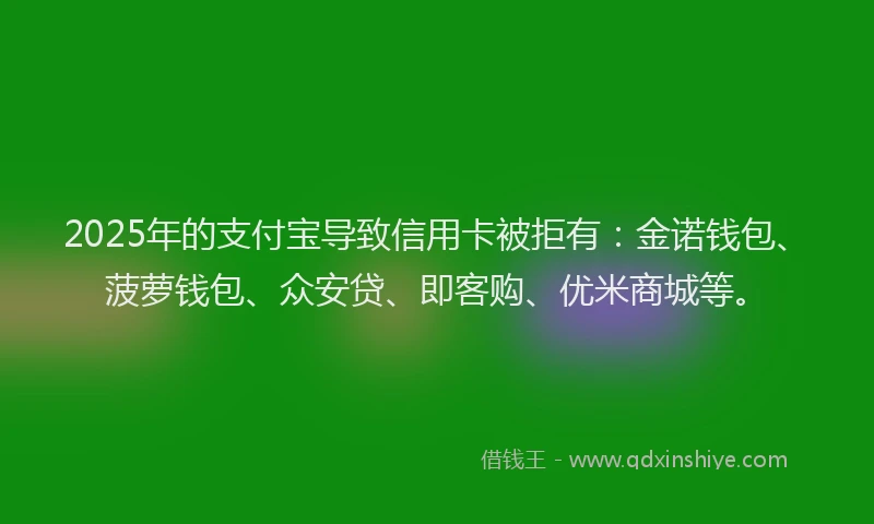 2025年的支付宝导致信用卡被拒有：金诺钱包、菠萝钱包、众安贷、即客购、优米商城等。