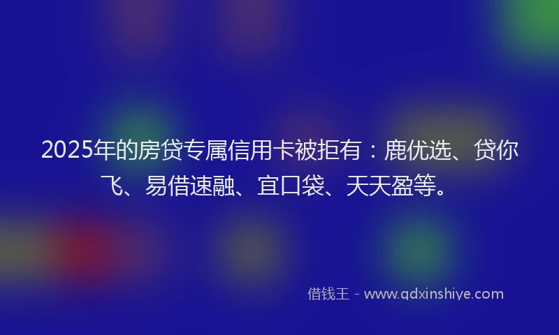 2025年的房贷专属信用卡被拒有：鹿优选、贷你飞、易借速融、宜口袋、天天盈等。