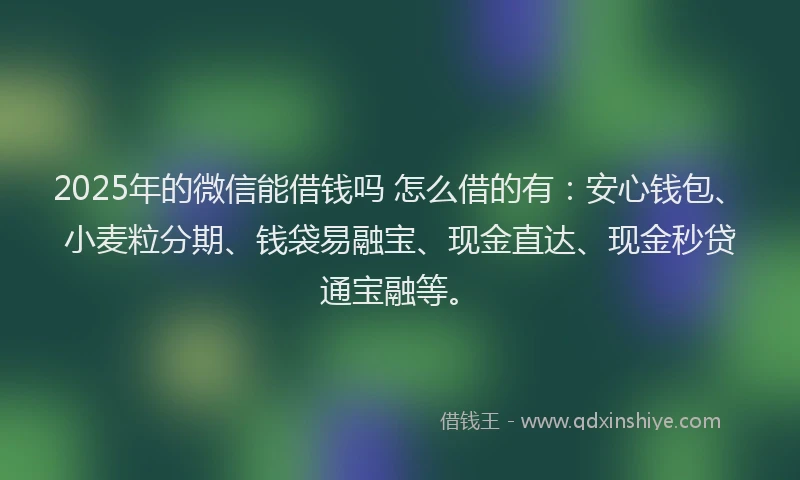 2025年的微信能借钱吗 怎么借的有：安心钱包、小麦粒分期、钱袋易融宝、现金直达、现金秒贷通宝融等。