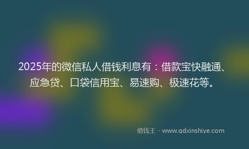 2025年的微信私人借钱利息有：借款宝快融通、应急贷、口袋信用宝、易速购、极速花等。