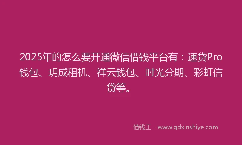 2025年的怎么要开通微信借钱平台有：速贷Pro钱包、玥成租机、祥云钱包、时光分期、彩虹信贷等。