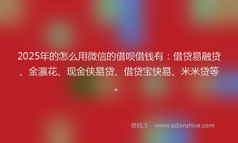 2025年的怎么用微信的借呗借钱有：借贷易融贷、金瀛花、现金侠易贷、借贷宝快易、米米贷等。