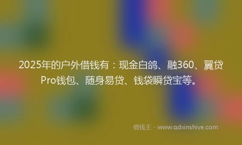 2025年的户外借钱有：现金白鸽、融360、翼贷Pro钱包、随身易贷、钱袋瞬贷宝等。