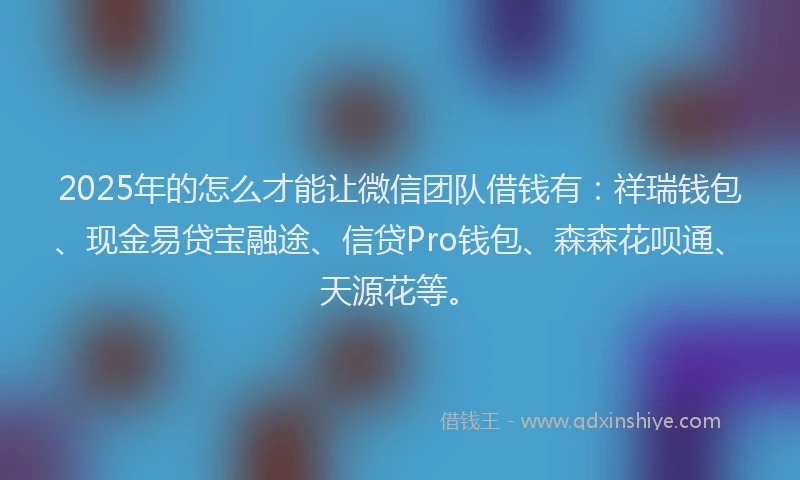 2025年的怎么才能让微信团队借钱有：祥瑞钱包、现金易贷宝融途、信贷Pro钱包、森森花呗通、天源花等。