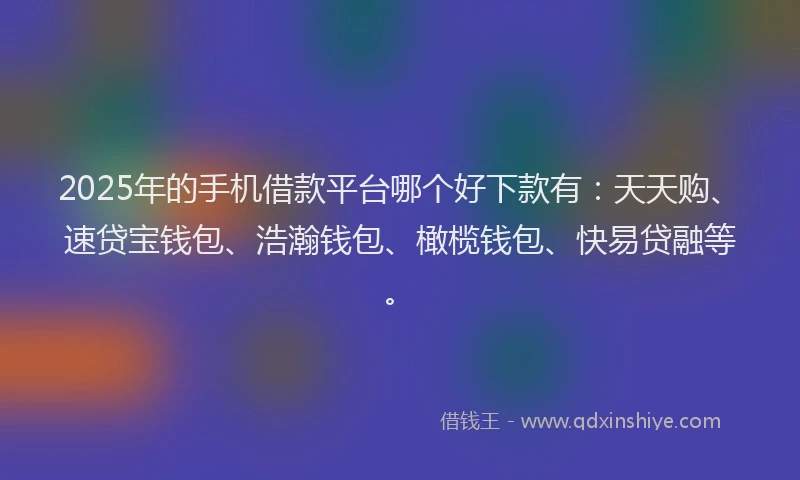 2025年的手机借款平台哪个好下款有：天天购、速贷宝钱包、浩瀚钱包、橄榄钱包、快易贷融等。