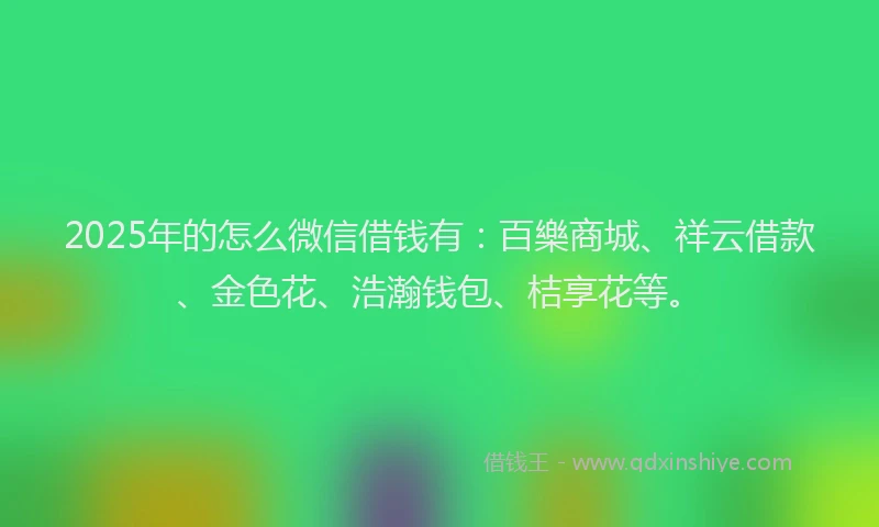 2025年的怎么微信借钱有：百樂商城、祥云借款、金色花、浩瀚钱包、桔享花等。