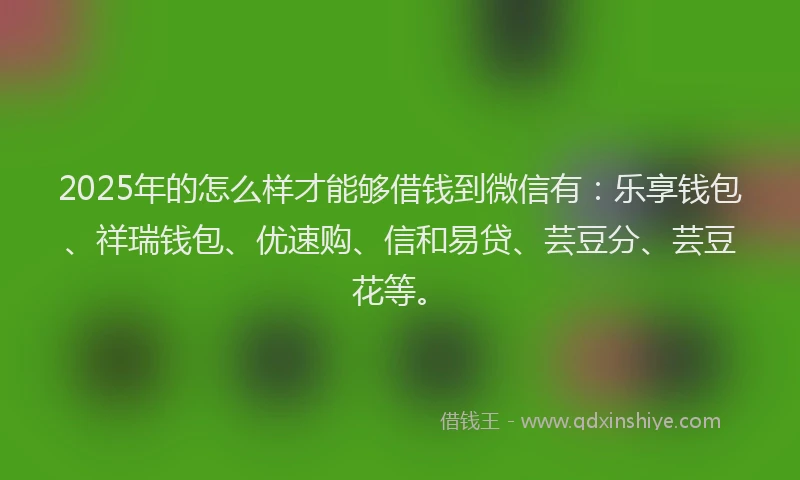 2025年的怎么样才能够借钱到微信有：乐享钱包、祥瑞钱包、优速购、信和易贷、芸豆分、芸豆花等。