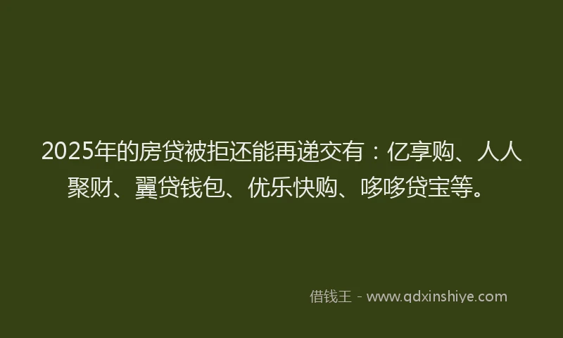 2025年的房贷被拒还能再递交有：亿享购、人人聚财、翼贷钱包、优乐快购、哆哆贷宝等。