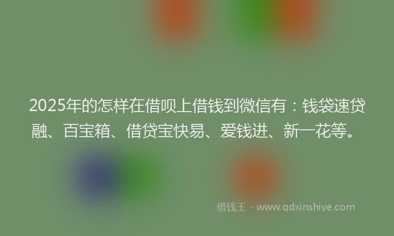 2025年的怎样在借呗上借钱到微信有：钱袋速贷融、百宝箱、借贷宝快易、爱钱进、新一花等。
